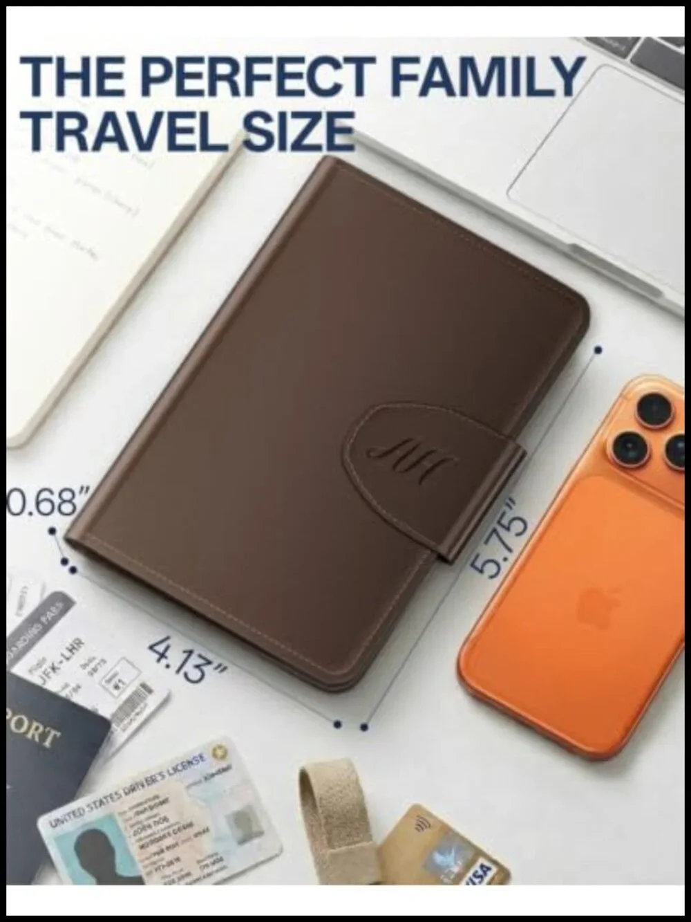 Genuine Leather Passport Holder with AirTag Slot, RFID Blocking Travel Wallet